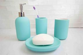 img 4 attached to 🛁 Home Basics Blue Beautiful 4-Piece Rubberized Ceramic Bath Set - Stylish Lotion Dispenser, Dish, Tumbler, Toothbrush Holder for Gorgeous Bathroom Decor - Ideal Gift & Decorating Idea
