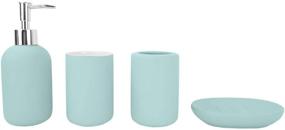 img 3 attached to 🛁 Home Basics Blue Beautiful 4-Piece Rubberized Ceramic Bath Set - Stylish Lotion Dispenser, Dish, Tumbler, Toothbrush Holder for Gorgeous Bathroom Decor - Ideal Gift & Decorating Idea