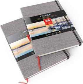 img 3 attached to 🎨 Arteza 8.3x11.7 Inch Watercolor Book, Set of 2, 64 Pages per Pad, 110lb/230 GSM, Linen Bound with Bookmark Ribbon and Elastic Strap, Ideal Art Supplies for Watercolor Techniques and Mixed Media