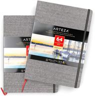 🎨 arteza 8.3x11.7 inch watercolor book, set of 2, 64 pages per pad, 110lb/230 gsm, linen bound with bookmark ribbon and elastic strap, ideal art supplies for watercolor techniques and mixed media logo