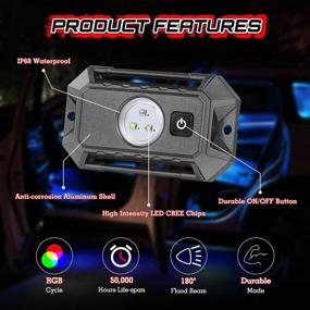 img 2 attached to 🚙 OFFROADTOWN RGB LED Dome Light with Switch: Universal RZR Can-Am Polaris Ranger 4x4 SUV LED Interior Light for Trucks ATV UTV, Dome & Rock Light, Strobe included!