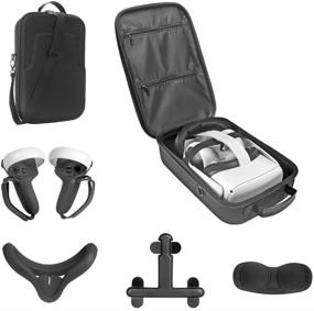 img 4 attached to 🎮 HIJIAO Oculus Quest 2 Accessory Bundle: Hard Case, Controller Grip Cover, Knuckle Strap, Head Strap Pad, Silicone Face Cover, Lens Protect Cover & Shoulder Strap (Black)