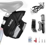 zukka bike saddle bag + repair tool kits | bicycle under seat pouch 🚲 with multi-function tools set | cycling storage accessories pack for mtb mountain & road bikes logo