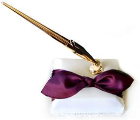img 1 attached to Elegant Bridal Wedding Reception Ivory Pen Set With Burgundy Satin Bow
