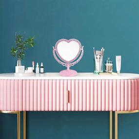 img 1 attached to 🌸 Heart-Shaped Pink Liitrton Tabletop Vanity Makeup Mirror - Two Sided Rotatable Decorative Mirrors for Bathroom and Bedroom