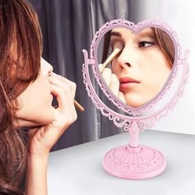 img 3 attached to 🌸 Heart-Shaped Pink Liitrton Tabletop Vanity Makeup Mirror - Two Sided Rotatable Decorative Mirrors for Bathroom and Bedroom