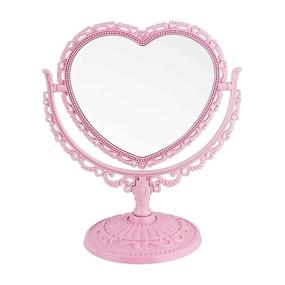 img 4 attached to 🌸 Heart-Shaped Pink Liitrton Tabletop Vanity Makeup Mirror - Two Sided Rotatable Decorative Mirrors for Bathroom and Bedroom