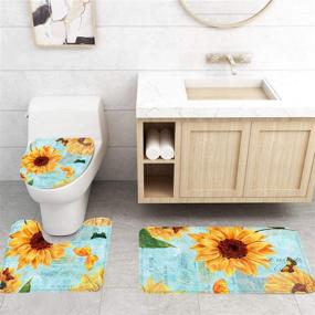 img 2 attached to Non-Slip Bathroom Rug Set with Yellow Sunflowers & Butterfly Design - Decorative Toilet Seat Cover, Pedestal Rug, and Bath Mat (3 Piece) in Yellow and Teal