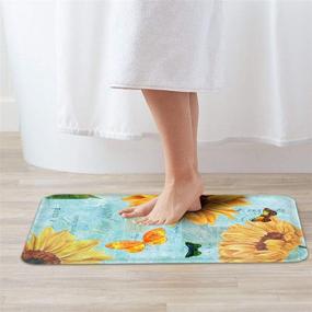 img 1 attached to Non-Slip Bathroom Rug Set with Yellow Sunflowers & Butterfly Design - Decorative Toilet Seat Cover, Pedestal Rug, and Bath Mat (3 Piece) in Yellow and Teal