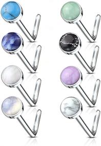 img 2 attached to 👃 MoBody L-Shaped Nose Ring Stud Set: 4-8 Piece Surgical Steel Stone Nose Piercing Screws - 20G Value Pack