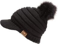 👒 stylish mirmaru women's ribbed knit visor brim pom pom beanie hat with cozy plush lining - soft & warm логотип