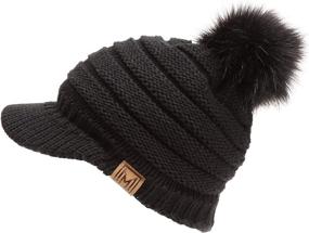 img 4 attached to 👒 Stylish MIRMARU Women's Ribbed Knit Visor Brim Pom Pom Beanie Hat with Cozy Plush Lining - Soft & Warm