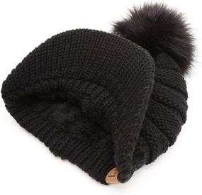 img 2 attached to 👒 Stylish MIRMARU Women's Ribbed Knit Visor Brim Pom Pom Beanie Hat with Cozy Plush Lining - Soft & Warm