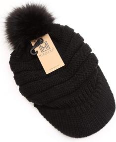 img 1 attached to 👒 Stylish MIRMARU Women's Ribbed Knit Visor Brim Pom Pom Beanie Hat with Cozy Plush Lining - Soft & Warm