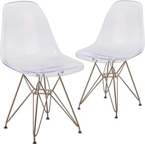 img 3 attached to Стильная и прочная пара стульев Flash Furniture серии Elon с изящной золотой металлической основой.