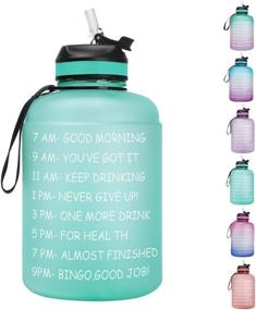 img 4 attached to 🍶 Opard 64 oz/Half Gallon Motivational Water Bottle with Time Marker & Straw BPA-Free Leakproof Tritan Frosted Plastic 2L Water Bottle (Cyan)