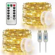 🔌 2 pack usb fairy lights with remote control - 66 feet 200 leds, 8 lighting modes, mini twinkle string lights for christmas bedroom indoor party wedding decoration, warm white логотип