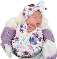 🌸 floral print newborn baby blanket set: stretch wrap, swaddle, receiving blanket with matching headband and beanie logo
