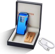 🔥 usb rechargeable dual arc lighter with led display - windproof plasma flameless electronic lighter for cigarettes, candles, and fireworks (blue) logo