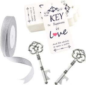 img 2 attached to Vintage Skeleton Key Bottle Opener Set - 52pcs Party Favors, Wedding Guest Souvenirs, with Thank You Tags & French Ribbon (Antique Silver) - Makhry