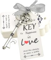 vintage skeleton key bottle opener set - 52pcs party favors, wedding guest souvenirs, with thank you tags & french ribbon (antique silver) - makhry логотип