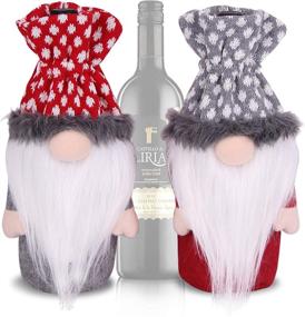 img 4 attached to 🎅 VIAME 2pcs Christmas Gnome Wine Bottle Cover Set: Santa Swedish Holiday Decoration Holder Bag Drawstring – Handmade Faux Fur Felt Xmas Kitchen Table Decoration