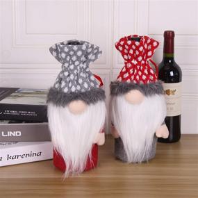 img 3 attached to 🎅 VIAME 2pcs Christmas Gnome Wine Bottle Cover Set: Santa Swedish Holiday Decoration Holder Bag Drawstring – Handmade Faux Fur Felt Xmas Kitchen Table Decoration