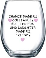 work bestie bff gift - perfect leaving or going away present for men and women - 15 oz stemless wine glass - chance made us colleagues logo