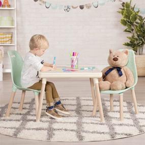 img 1 attached to B. spaces by Battat Kids Furniture Set: Craft Table & 2 Chairs with Natural Wooden Legs in Ivory and Mint - Perfect for Kids Room