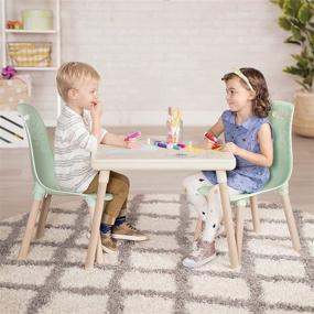 img 2 attached to B. spaces by Battat Kids Furniture Set: Craft Table & 2 Chairs with Natural Wooden Legs in Ivory and Mint - Perfect for Kids Room