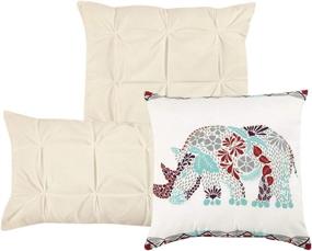 img 1 attached to 🐘 Chic Home 10 Piece Yael Pleated Pintuck and Aztec Inspired Printed Reversible Queen Comforter Set Beige with Elephant Embroidered Pillow - Complete Bedding Solution