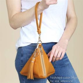 img 3 attached to Chic Triangle Vegan Leather Wristlet Clutch with Detachable Strap and Tassel Charm for Evening Cocktails