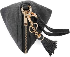 img 2 attached to Chic Triangle Vegan Leather Wristlet Clutch with Detachable Strap and Tassel Charm for Evening Cocktails