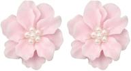 🌸 silver-tone needle stud earrings featuring women's big pink camellia flower with white pearl beads blossom for girls logo