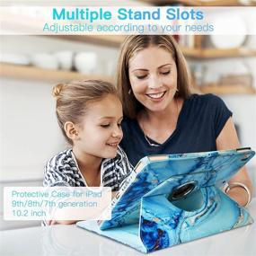 img 2 attached to 📱 ZoneFoker iPad 10.2 Case - 360° Protection Stand Cover with Pencil Holder - Marble Blue (Compatible with New iPad 9th / 8th / 7th Gen)