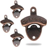 🍻 vintage-red bronze bottle opener wall mounted set: antique metal beer bottle top opener with mount screws - ideal for outdoor, rustic, cabinet, bar décor - 4 piece hardware kit logo