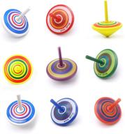 🎨 vibrant painted wooden spinning tops - 10 pcs set, fun kids gyroscopes toy, assorted flip tops for kindergarten education - perfect party favors, exciting gift and prize (multicolored) logo
