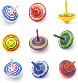 img 4 attached to 🎨 Vibrant Painted Wooden Spinning Tops - 10 Pcs Set, Fun Kids Gyroscopes Toy, Assorted Flip Tops for Kindergarten Education - Perfect Party Favors, Exciting Gift and Prize (Multicolored)