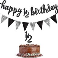 6 months banner set: glittery happy birthday & 1/2 birthday decorations for baby shower & half year party (black) logo