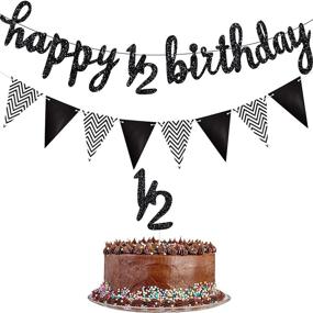 img 4 attached to 6 Months Banner Set: Glittery Happy Birthday & 1/2 Birthday Decorations for Baby Shower & Half Year Party (Black)