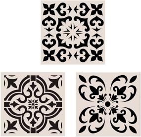 img 4 attached to 🎨 Lindin 12x12 Inch Tile Stencil Set - Large Reusable Mandala Stencils for Painting Floors, Walls, Furniture, Fabric, and Wood (Style 2)
