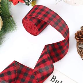 img 1 attached to 🎀 Red and Black Plaid Burlap Ribbon - Gingham Wired Ribbon for Crafts, DIY Projects, Christmas Decorations, and Gift Wrapping (2.5 Inches by 10 Yards)