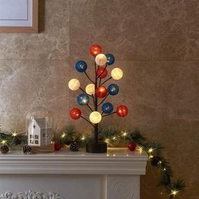 img 3 attached to 🐇 EAMBRITE Pre-Lit Easter Ornaments Tree: 18in Fabric Ball Tabletop Tree in Red/Blue/White - Ideal for Xmas, Wedding, Birthday, and Home Decor