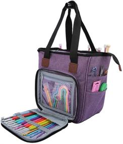 img 4 attached to 🧶 YOUNGL Large Capacity Knitting Bag - Portable Yarn Storage Tote for Unfinished Projects and Yarn, High Capacity, Easy to Carry with Crochet Hooks