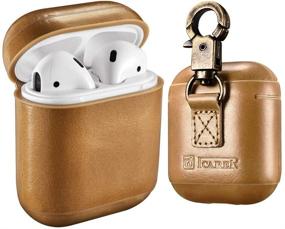 img 4 attached to Чехол для AirPods из кожи ICARER с ремешком - настоящая кожаная защитная ударопрочная обложка в цвете хаки для зарядного кейса Apple AirPods.