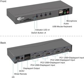 img 1 attached to 🖥️ CKLau 4-Port DisplayPort Cable KVM Switch with Audio, Microphone Support, and Wireless Keyboard Mouse Compatibility