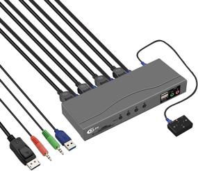 img 4 attached to 🖥️ CKLau 4-Port DisplayPort Cable KVM Switch with Audio, Microphone Support, and Wireless Keyboard Mouse Compatibility