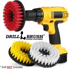 img 1 attached to Ultimate Drill Brush Kit: White Soft for Leather, Glass, Carpet | Yellow Medium for Bathroom Surfaces | Red Stiff for Outdoor Deck, Patio - Top Cleaning Supplies