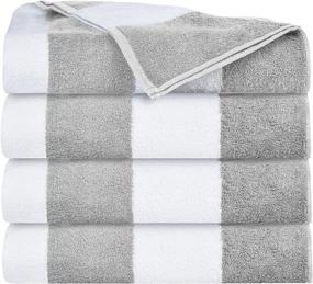 img 4 attached to 🏖️ Elvana Home 4 Pack Cabana Stripe Beach Pool Bath Towel Set - Oversized and Absorbent 30X60 Large Beach Towels in Light Grey - 100% Ringspun Cotton