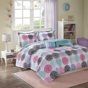 img 3 attached to 🌈 Full/Queen Size Teal and Purple Doodled Circles Polka Dots Comforter Set - 4-Piece Ultra Soft Microfiber Bedding for Girls Bedroom - Teen Bed Sets by Mi Zone Carly